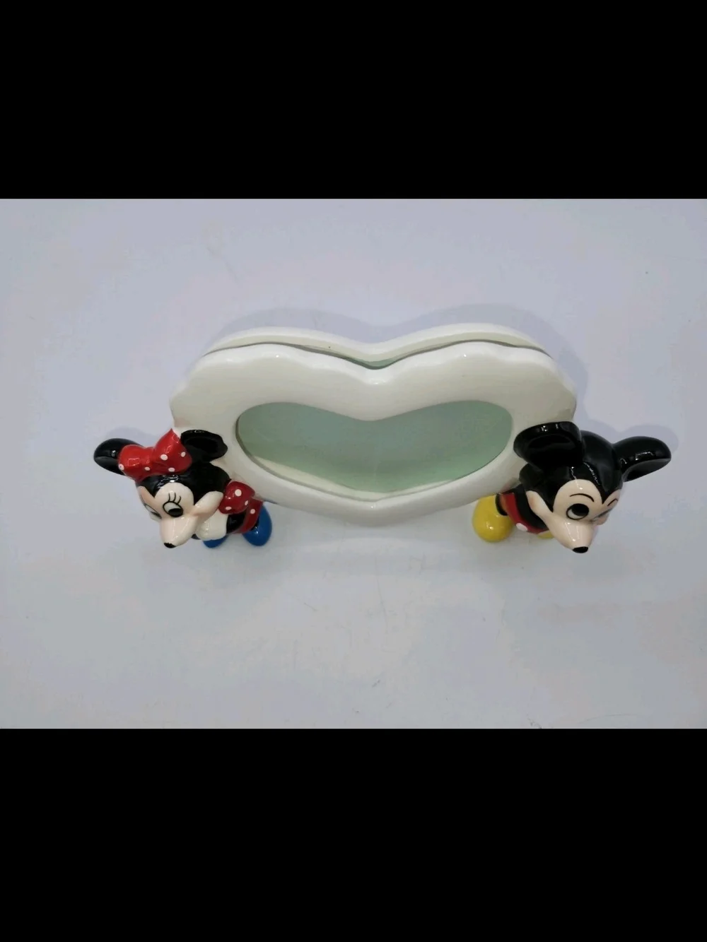 Vintage Disney Mickey & Minnie Mouse Ceramic Heart Shaped Picture Frame Japan